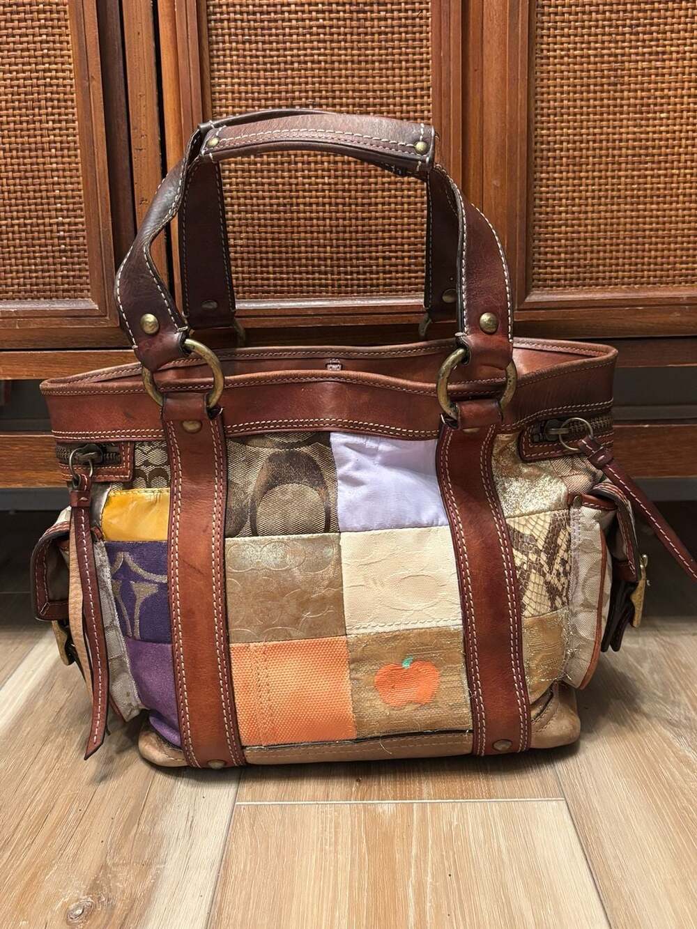 RESTORED Rare Coach Patchwork Leather Fabric Halloween Tote Bag Purse 10002